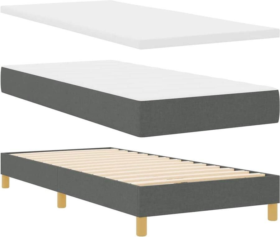 VidaXL Boxspringbed met Matras Crème 90x200 cm Stof Donkergrijs