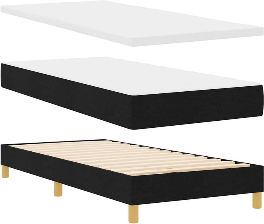 VidaXL Boxspringbed met Matras Crème 90x200 cm Stof Zwart 90 x 200 cm
