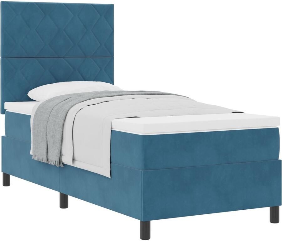 VidaXL Boxspring bed met matras Donkerblauw 100 x 200 cm Fluweel - Foto 2