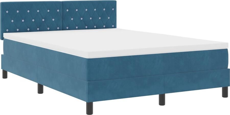 VidaXL Boxspring Bed met Matras Donkerblauw 140x200 cm Fluweel