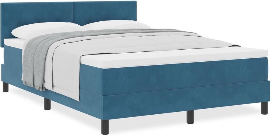 VidaXL Boxspringbed met Matras Donkerblauw 140x190 cm Fluweel - Foto 2