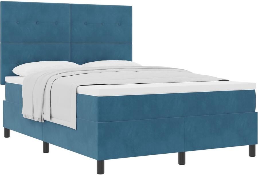 VidaXL Boxspringbed met Matras Donkerblauw 140x190 cm Fluweel - Foto 2