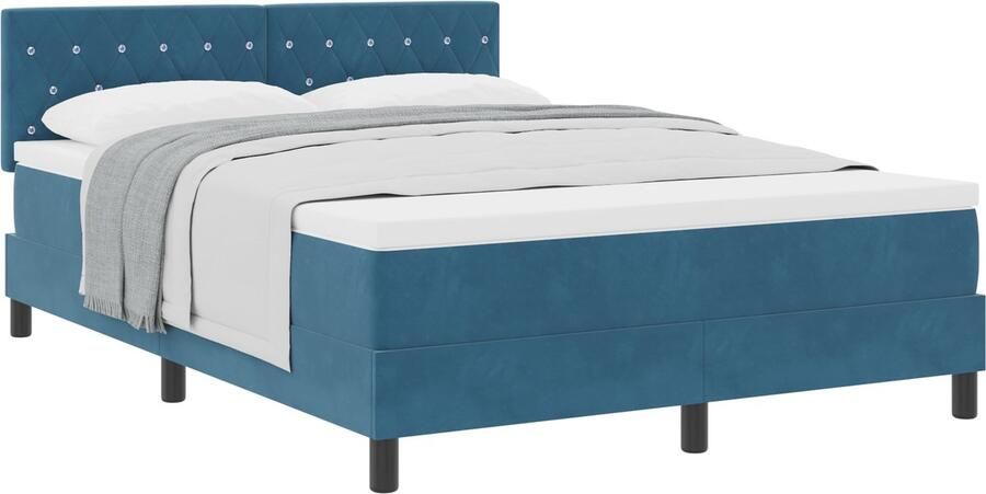 VidaXL Boxspring bed met hoofdeinde Donkerblauw 190 x 140 cm Fluweel