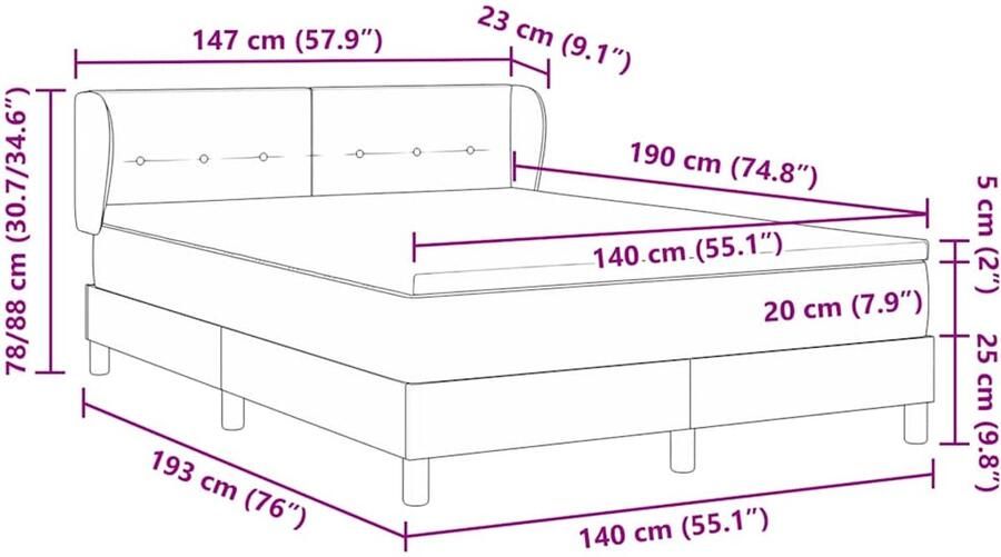VidaXL Boxspringbed met matras met matras Lichtgrijs 140 x 190 cm Stof - Foto 2