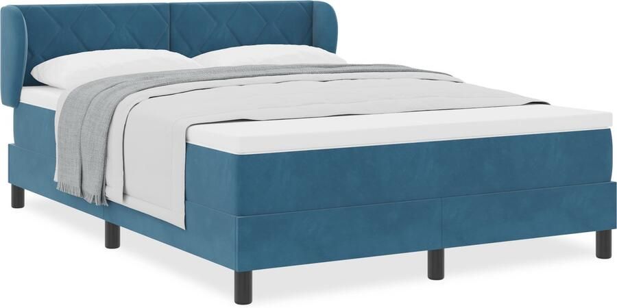 VidaXL Boxspringbed met Matras Donkerblauw 140x190 cm Fluweel - Foto 2