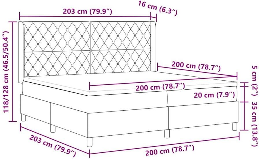 VidaXL Boxspring Bed met Matras & Bank Donkerblauw 200x200 cm Fluweel - Foto 2