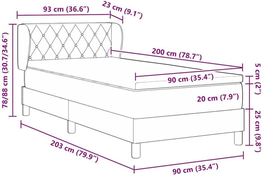 VidaXL Boxspringbed met Matras Donkergrijs 80x200 cm Fluweel Zwart - Foto 2