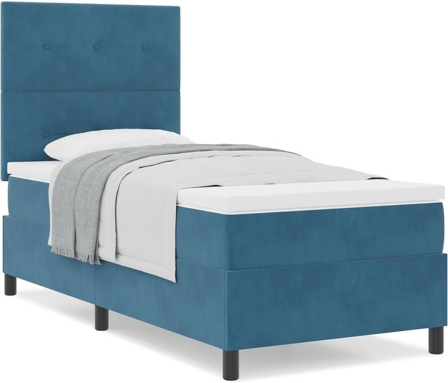VidaXL Boxspring bed met matras Donkerblauw 90 x 190 cm Fluweel - Foto 2