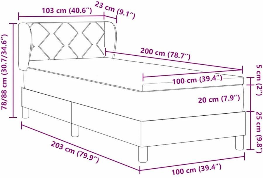 VidaXL Boxspringbed met Matras Donkergrijs 80x200 cm Fluweel Zwart - Foto 2