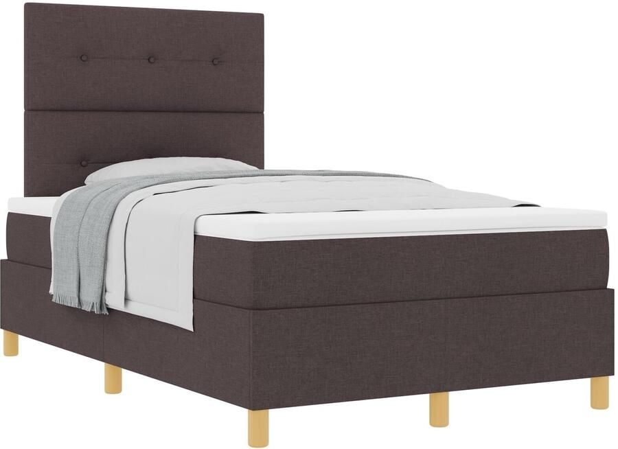 VidaXL Boxspring bed met hoofdeinde Donkerbruin 120 x 200 cm Stof - Foto 2