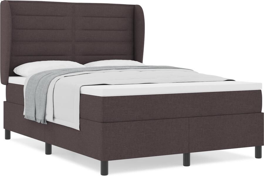VidaXL Boxspring bed met matras Donkerbruin 160 x 200 cm Stof - Foto 2