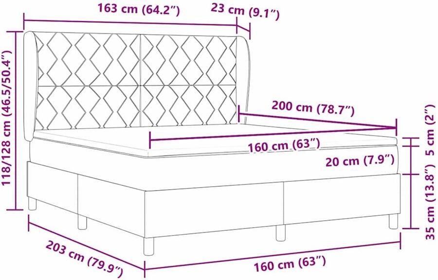 VidaXL Boxspring bed met matras Donkerbruin 160 x 200 cm Stof - Foto 2