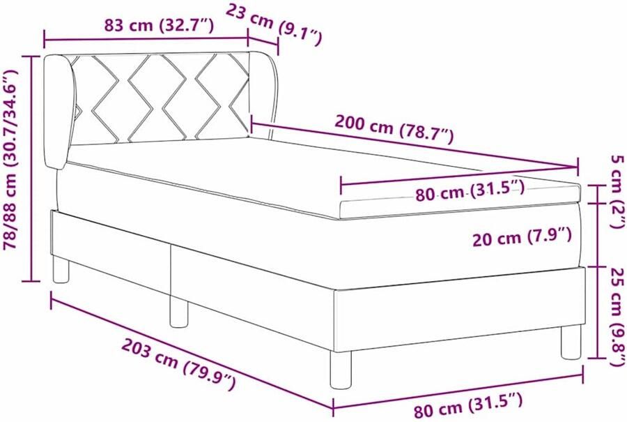 VidaXL Boxspringbed met matras met matras Donkerbruin 80 x 200 cm Stof - Foto 2