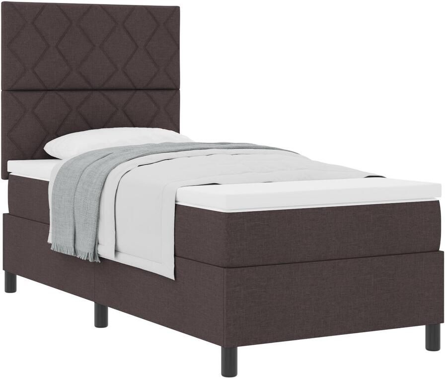 VidaXL Boxspring bed met matras Donkerbruin 90 x 200 cm Stof - Foto 2