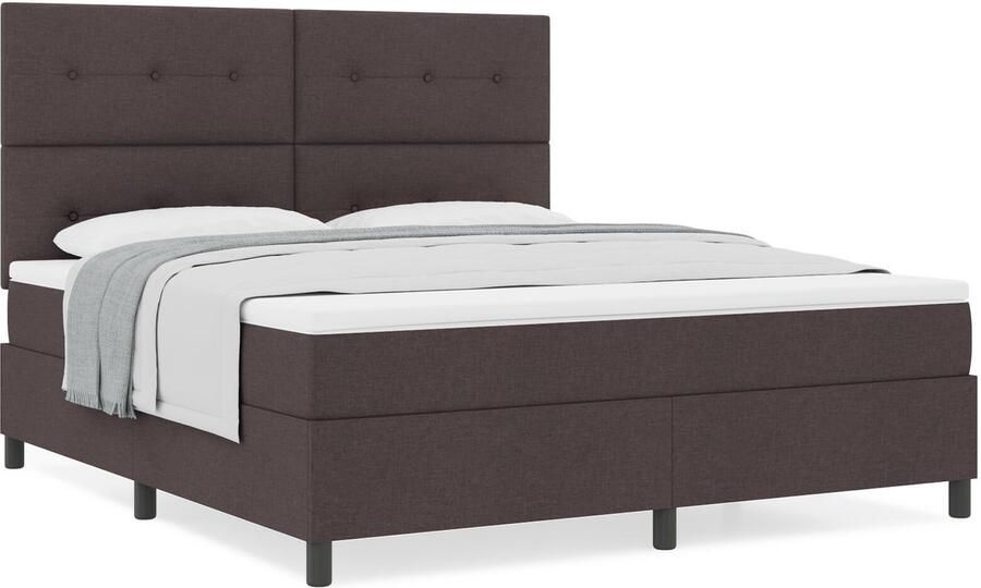 VidaXL Boxspring bed met matras Donkerbruin 180 x 200 cm Stof - Foto 2