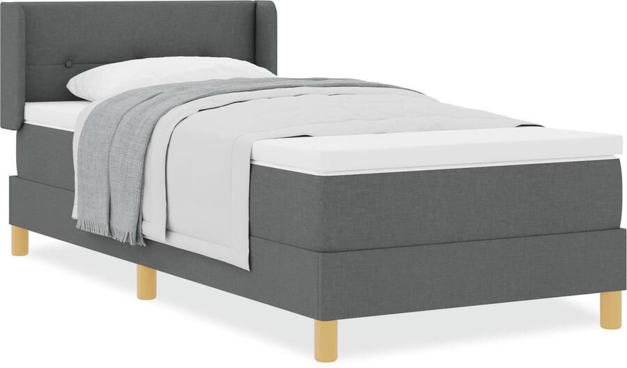 VidaXL Boxspringbed met matras Donkergrijs 100x200 cm Stof Hoofdbord Knopgeplooid Donkergrijs 100 cm Stof