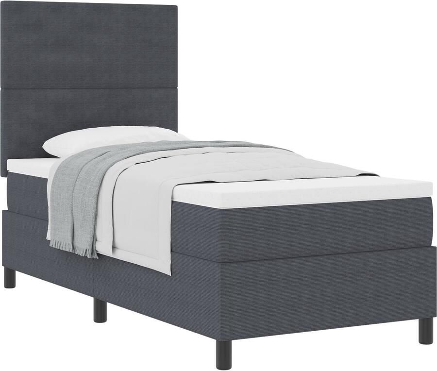 VidaXL Boxspringbed met Matras in Donkergrijs 100 x 200 cm Corduroy Stof