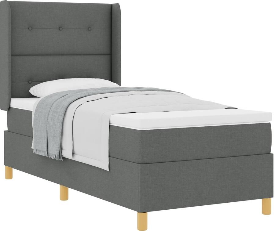 VidaXL Boxspring Bed met Matras Taupe 140x200 cm Stof Set van 5 Donkergrijs - Foto 2