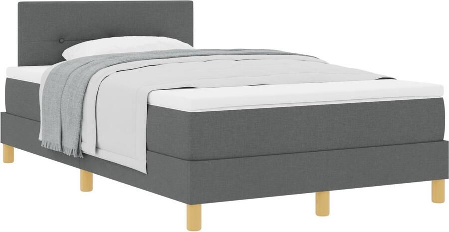 VidaXL Boxspringbed met matras Donkergrijs 120 x 200 cm Stof - Foto 2