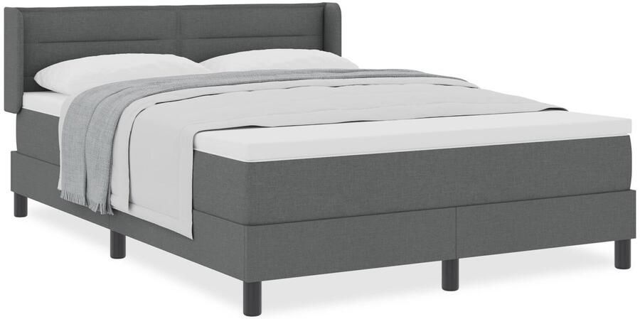 VidaXL Boxspring bed met matras donkergrijs 140x200 cm stof hoofdeind lijnen ontwerp donkergrijs 140 cm stof - Foto 2