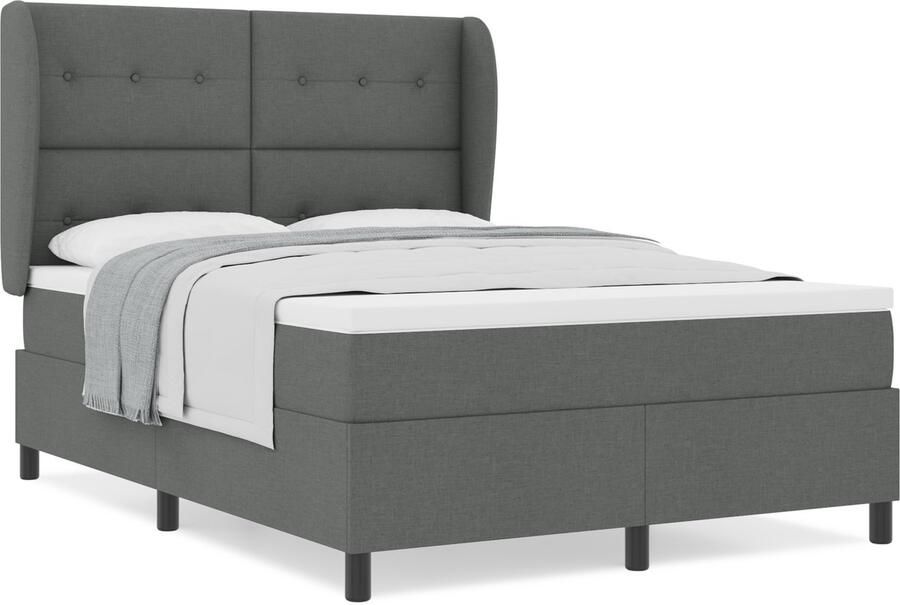 VidaXL Boxspring bed met matras Donkergrijs 160 x 200 cm Stof - Foto 2