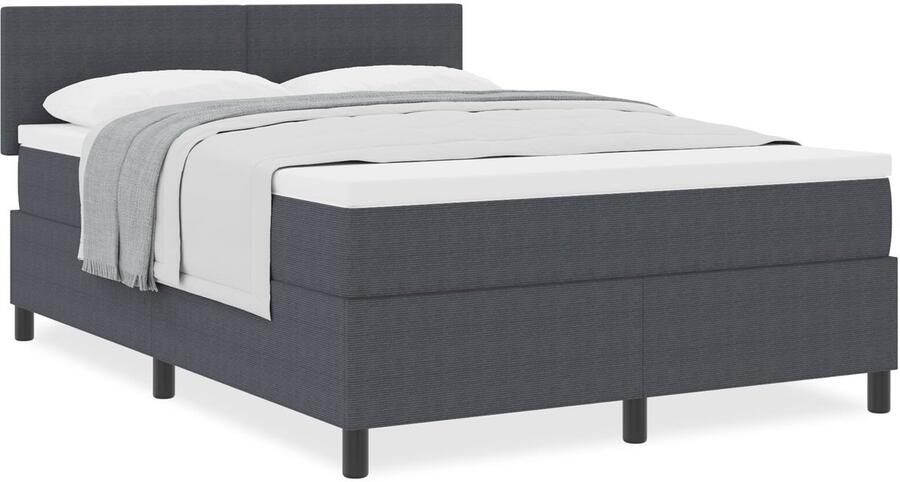 VidaXL Boxspring Bed met Matras Donkergrijs 140x200 cm Corduroy Stof - Foto 2