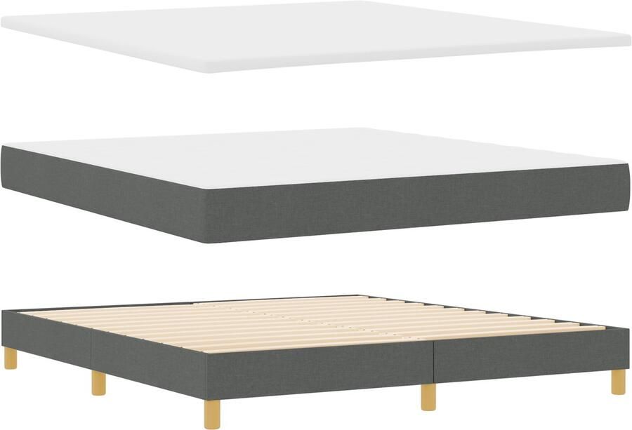 VidaXL Boxspring Bed met Matras Donkergrijs 180x200 cm Stof Hoofdbord Lijnen Ontwerp Donkergrijs 180 cm Stof - Foto 2