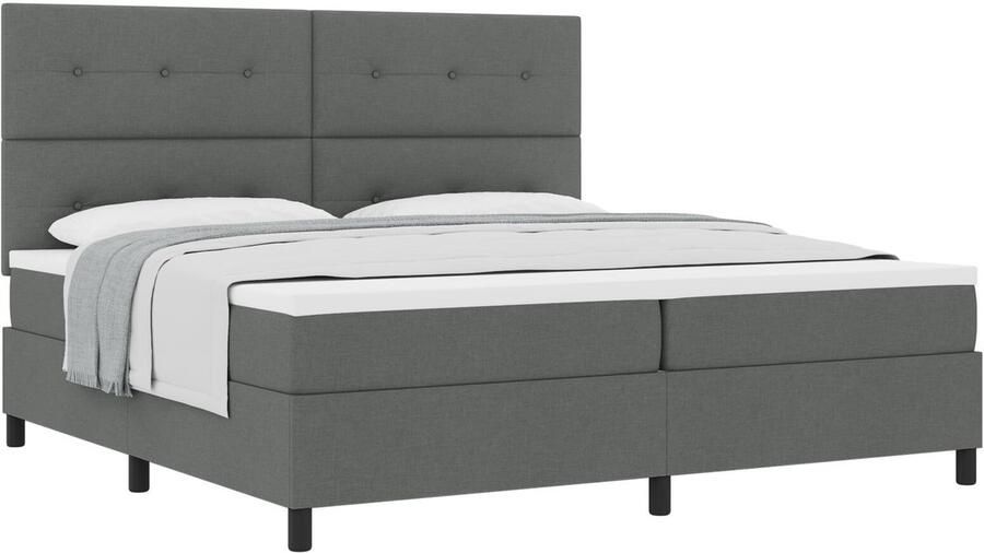 VidaXL Boxspring bed met matras Donkergrijs 200 x 200 cm Stof - Foto 2