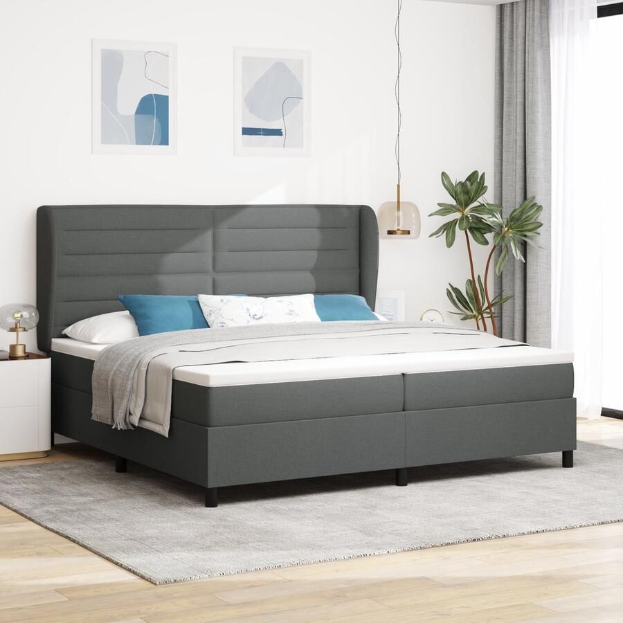 VidaXL Boxspring bed met matras Donkergrijs 200 x 200 cm Stof - Foto 3