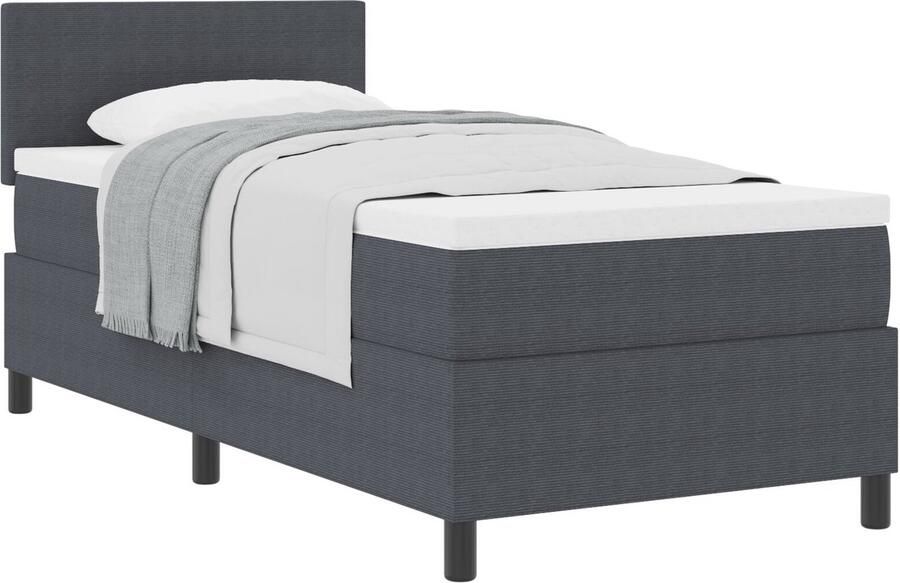 VidaXL Boxspring bed Donkergrijs en wit 203 x 80 x 88 cm Katoenen stof - Foto 2