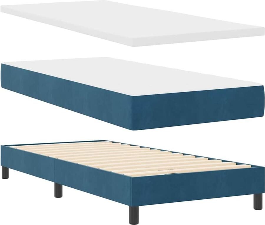 VidaXL Boxspring Bed met Matras Donkerblauw 90x190 cm Fluweel