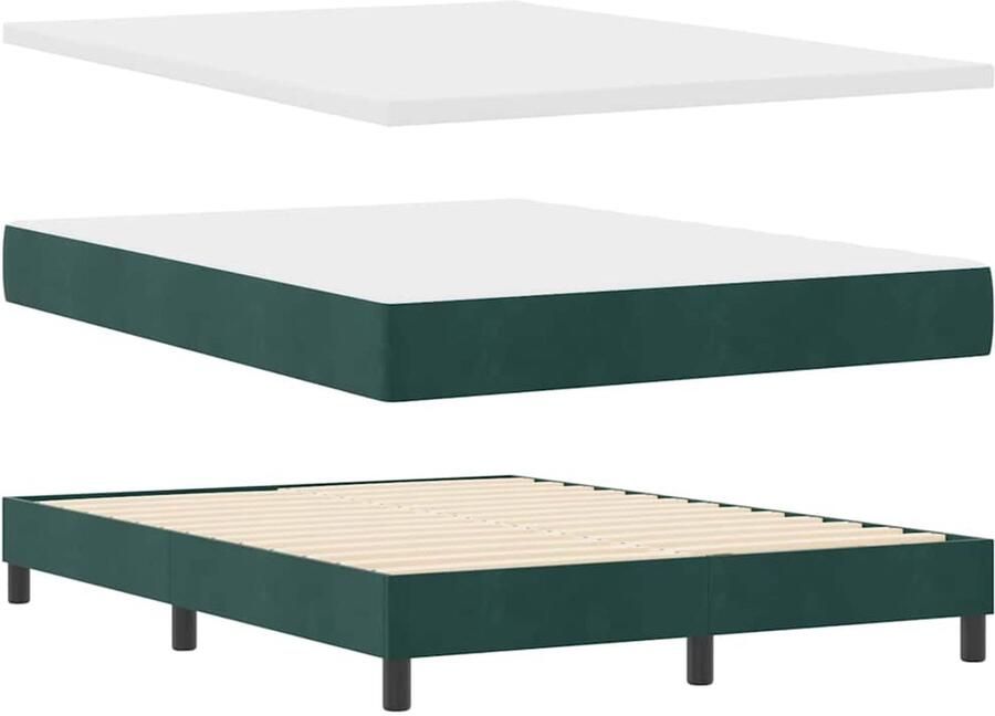 VidaXL Boxspring Bed met Matras Donkergroen 140x190 cm Fluweel - Foto 2