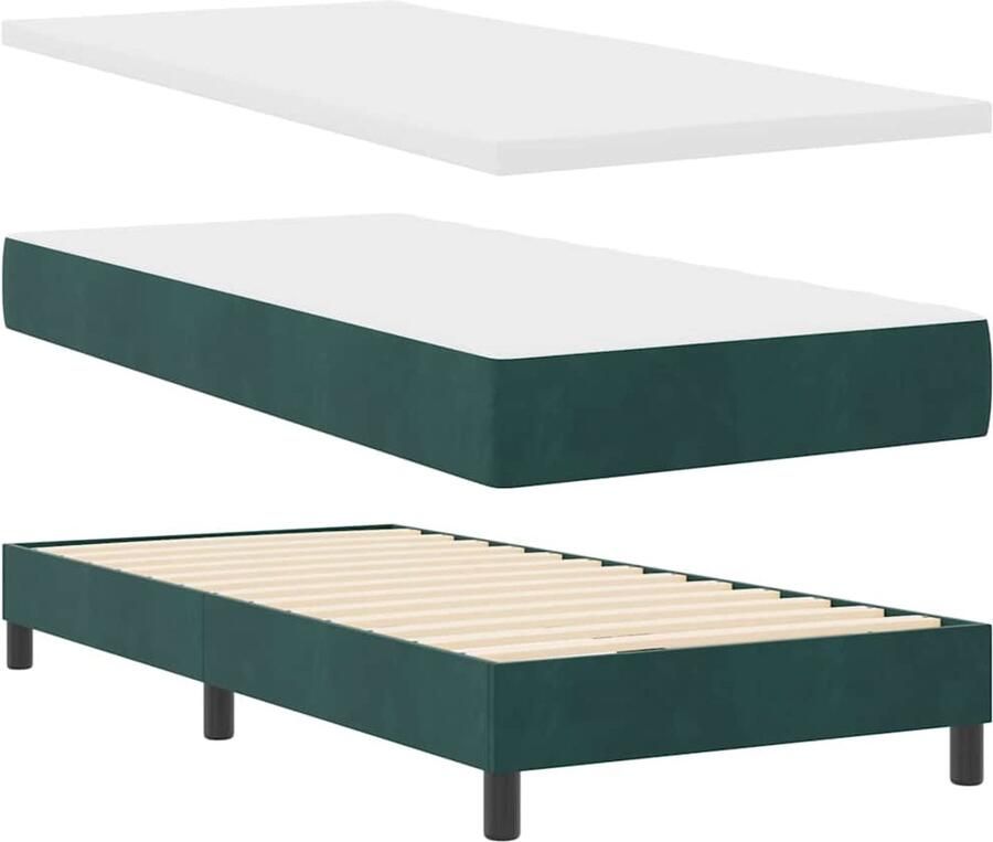 VidaXL Boxspring Bed met Matras Donkergroen 90x200 cm Fluweel