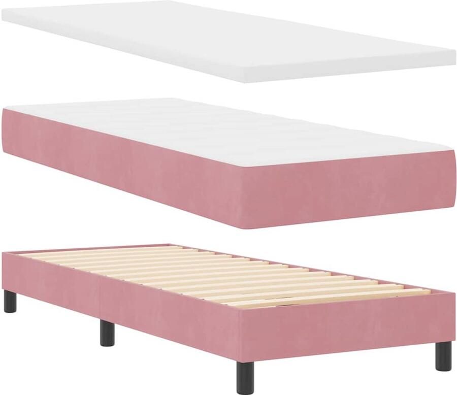VidaXL Boxspringbed met Matras Donkergrijs 80x200 cm Fluweel Roze