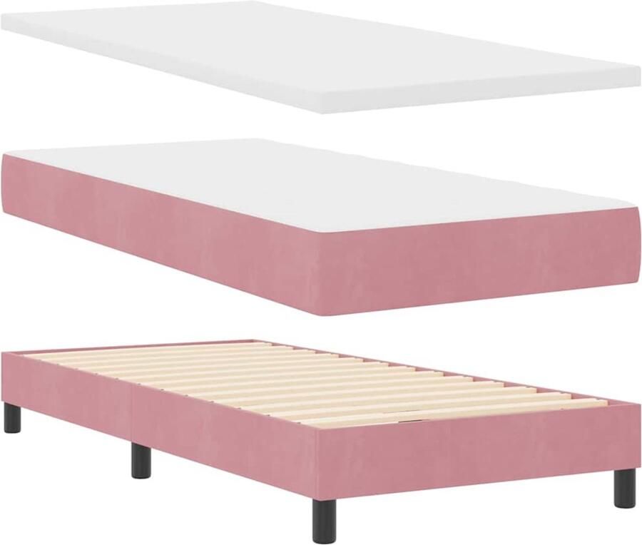 VidaXL Boxspringbed met Matras Donkergrijs 80x200 cm Fluweel Roze