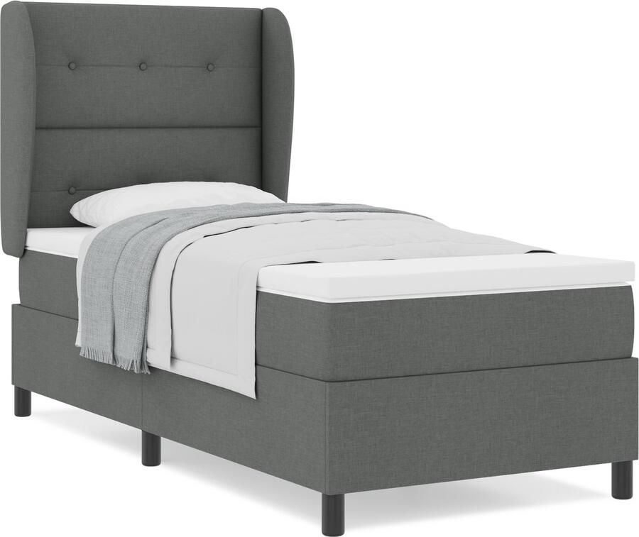 VidaXL Boxspring bed met matras Donkergrijs 80 x 200 cm Stof - Foto 2