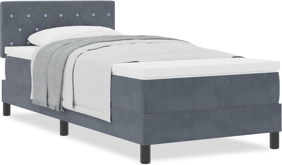 VidaXL Boxspringbed met Matras met matras Donkergrijs 90 x 190 cm Stof - Foto 2