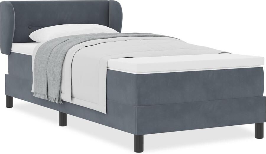VidaXL Boxspringbed met Matras Donkergrijs 90x200 cm Fluweel - Foto 2