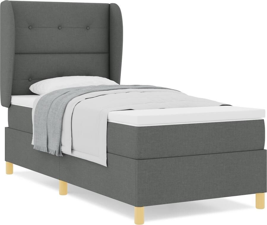 VidaXL Boxspringbed met matras Donkergrijs 90x190 cm Stof Donkergrijs - Foto 2