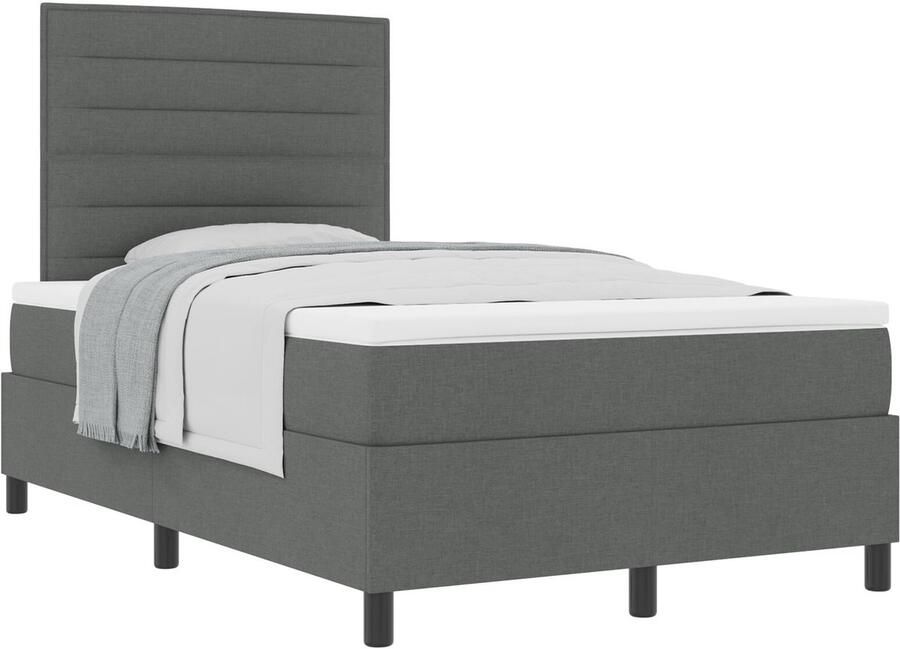 VidaXL Boxspring bed met matras Donkergrijs 120 x 190 cm Stof - Foto 2