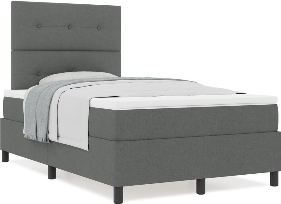 VidaXL Boxspring bed met matras Donkergrijs 120 x 200 cm Stof - Foto 2