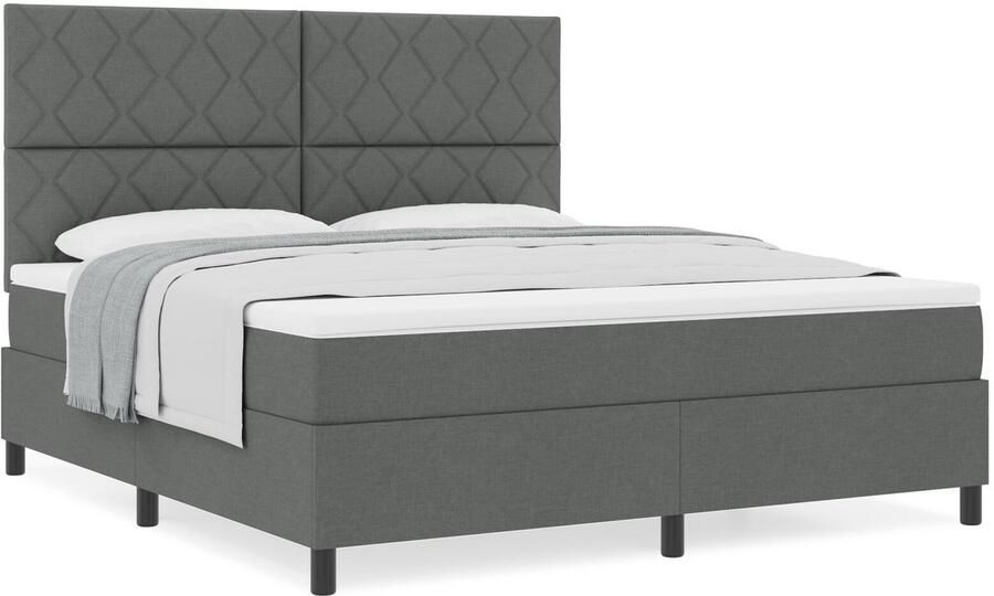 VidaXL Boxspring bed met matras Donkergrijs 180 x 200 cm Stof - Foto 2
