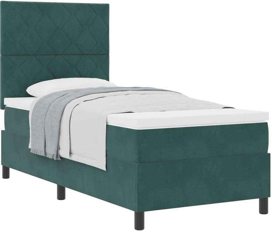 VidaXL Boxspring bed met matras Donkergroen 100 x 200 cm Fluweel - Foto 2