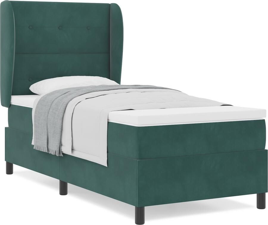 VidaXL Boxspringbed met Matras Donkergroen 100x200 cm Fluweel - Foto 2