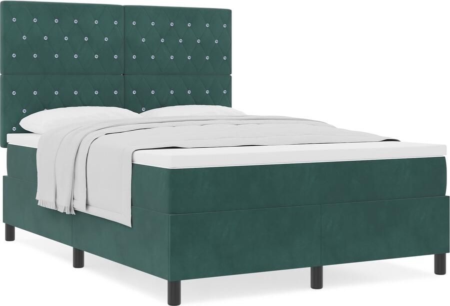 VidaXL Boxspringbed met Matras & Bank Donkergroen 160x200 cm Fluweel - Foto 5