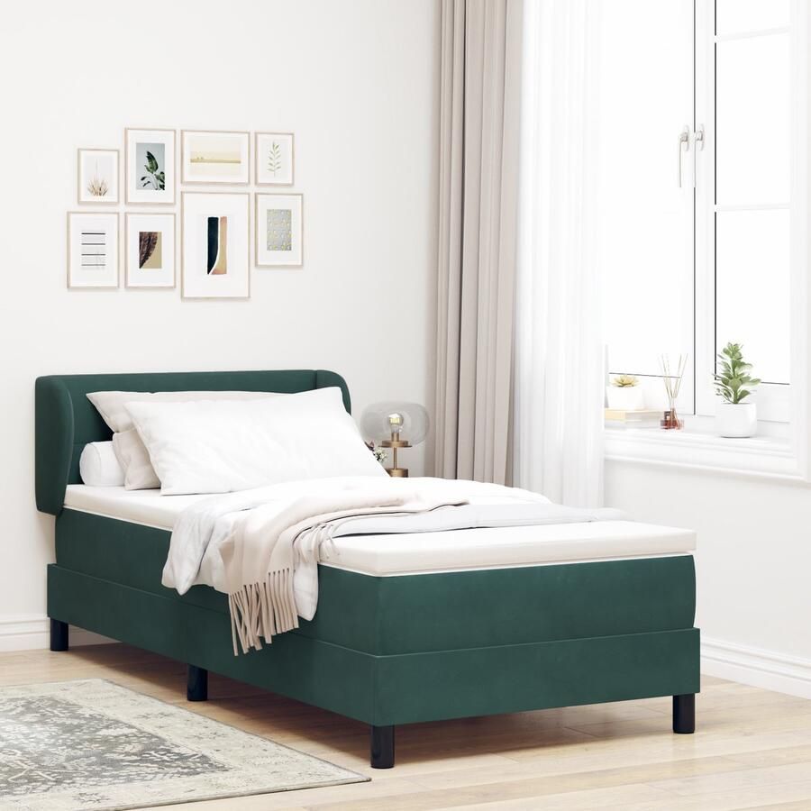 VidaXL Boxspring bed met hoofdeinde Donkergroen 100 x 200 cm Fluweel - Foto 2