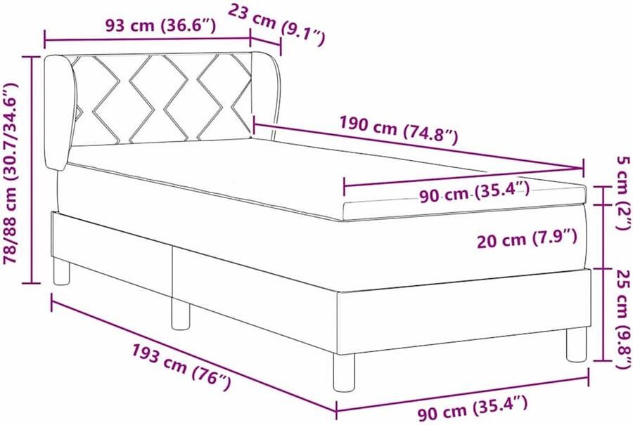VidaXL Boxspringbed met Matras Donkergrijs 80x200 cm Fluweel - Foto 2