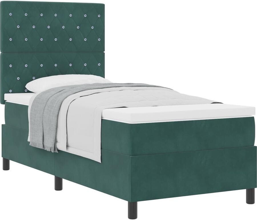VidaXL Boxspring bed met matras Donkergroen 90 x 190 cm Fluweel - Foto 2