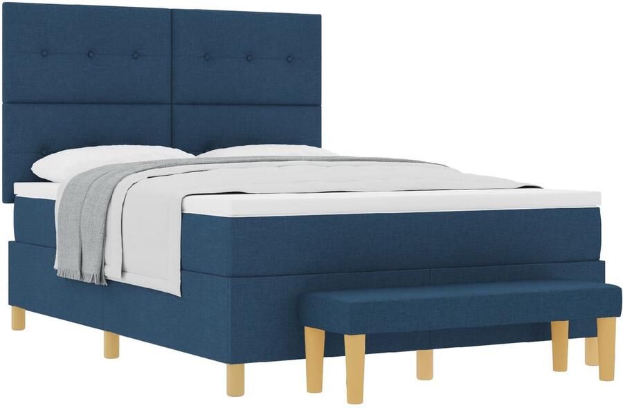 VidaXL Boxspringbed met Matras en Bench Blauw 140x190 cm Stof - Foto 2