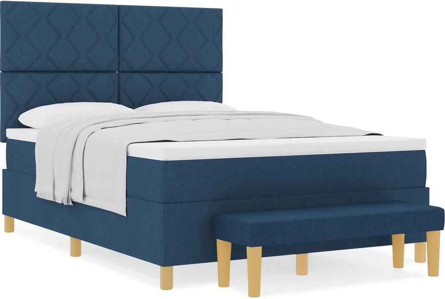 VidaXL Boxspring bed met matras met hoofdeinde Blauw 140 x 200 cm Stof - Foto 2